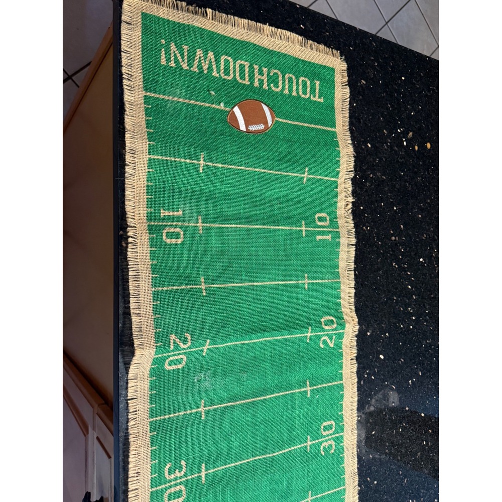 Football party runner for theme party, burlap